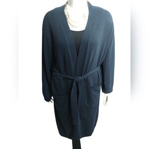 M.I.L.A Los Angeles Cashmere/Cotton Long Belted Cardigan size O/S Navy Quiet Lux